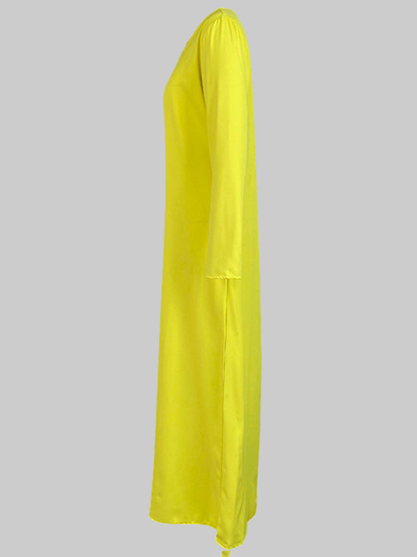 Relaxed Fit Wide Leg Jumpsuit with Pockets and Round Neck
