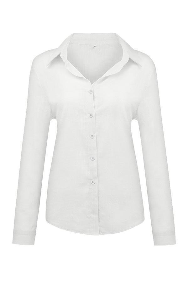 Relaxed Solid Button-Up Collar Blouse