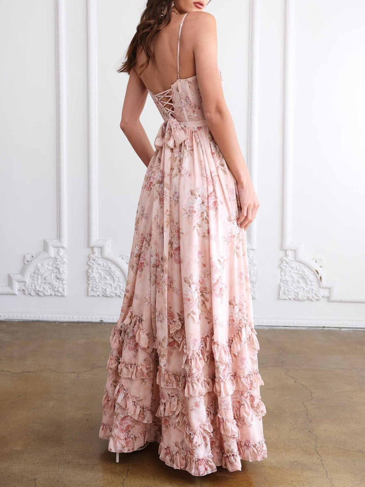 Floral Ruffle Split Maxi Dress