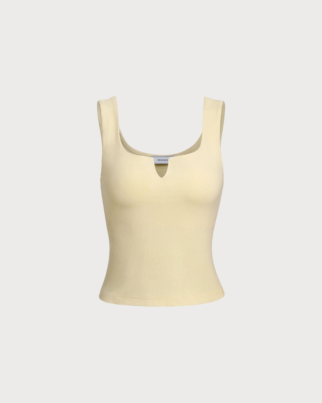 Gelbes V-Ausschnitt Tanktop aus Rippstrick