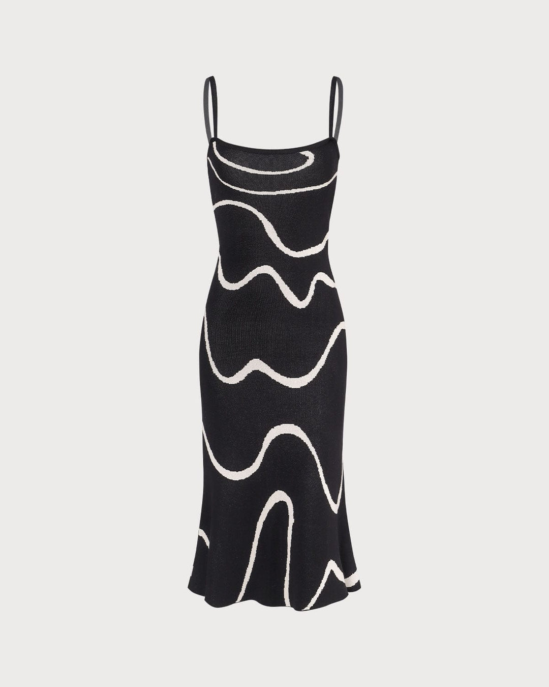 Das Black Wave – Midi-Strickkleid mit Wellenförmigem Saum