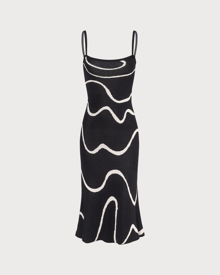 Das Black Wave – Midi-Strickkleid mit Wellenförmigem Saum