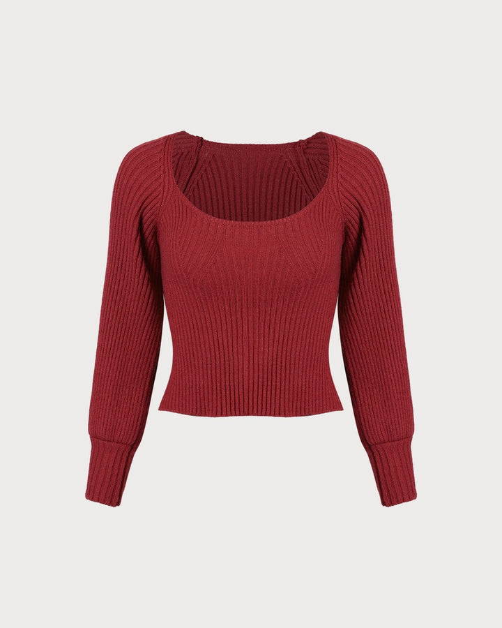 Roter Pullover mit U-Ausschnitt und lässigen Laternenärmeln
