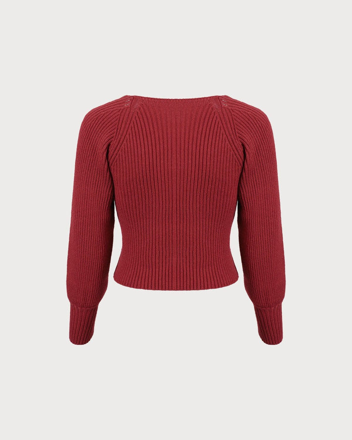 Roter Pullover mit U-Ausschnitt und lässigen Laternenärmeln