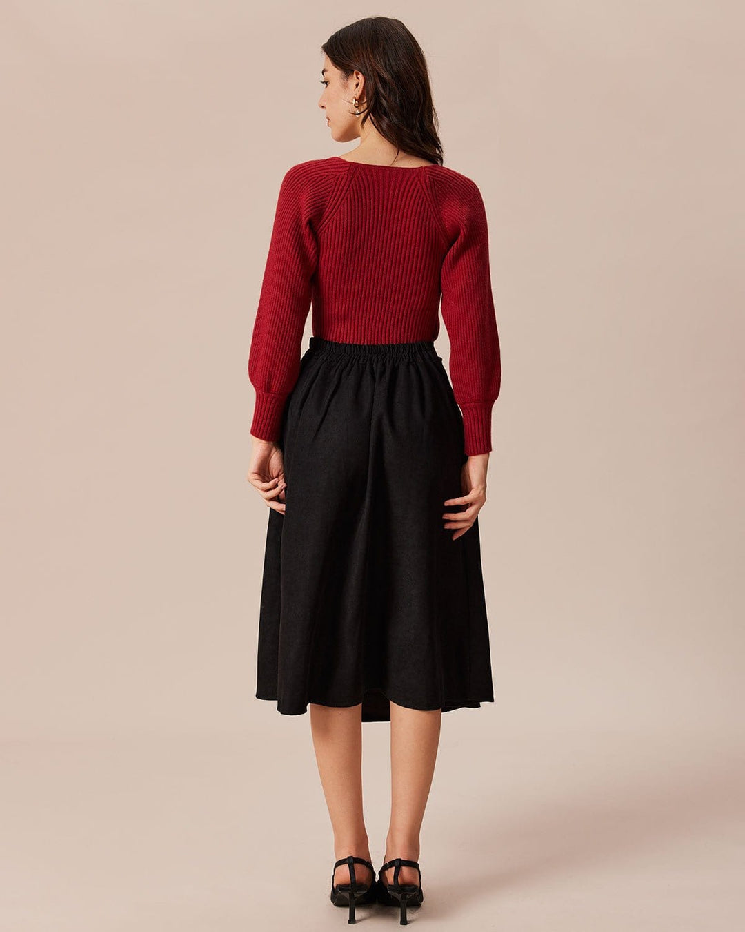 Roter Pullover mit U-Ausschnitt und lässigen Laternenärmeln
