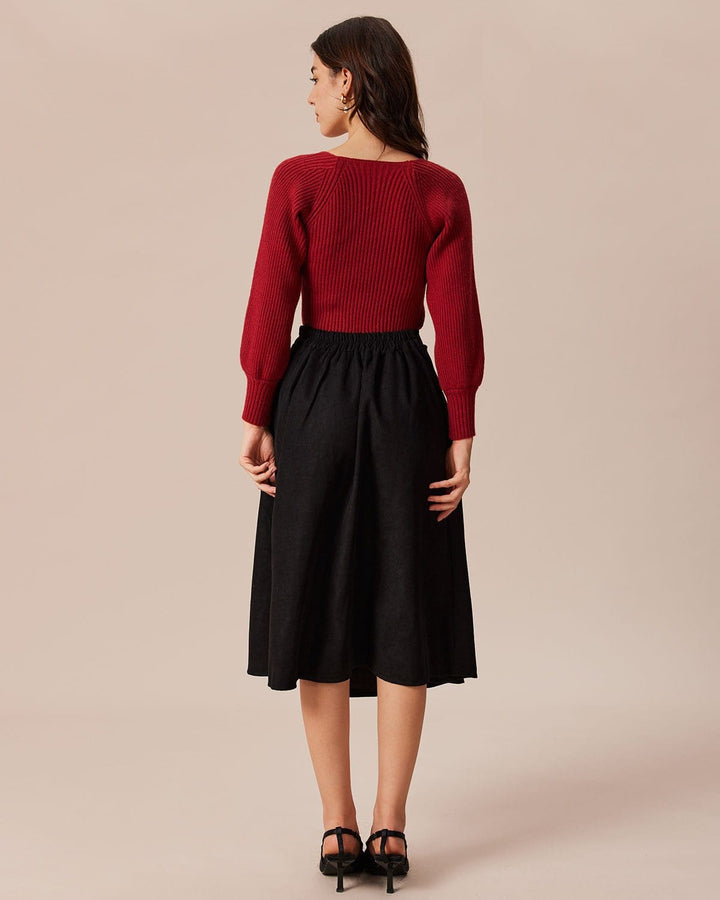 Roter Pullover mit U-Ausschnitt und lässigen Laternenärmeln