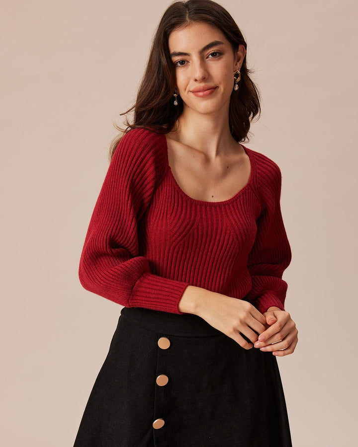 Roter Pullover mit U-Ausschnitt und lässigen Laternenärmeln