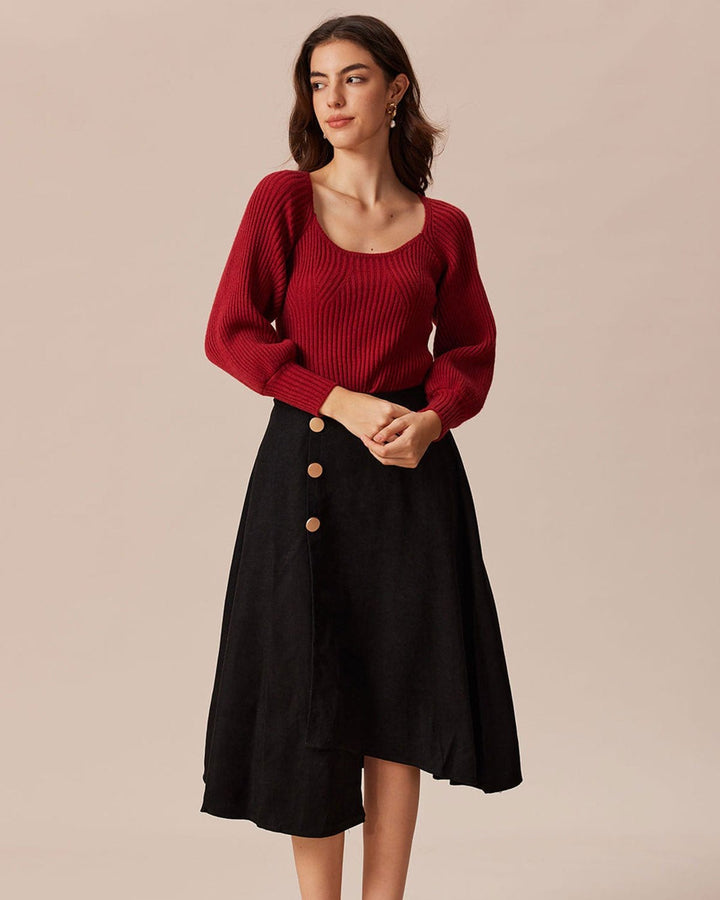 Roter Pullover mit U-Ausschnitt und lässigen Laternenärmeln