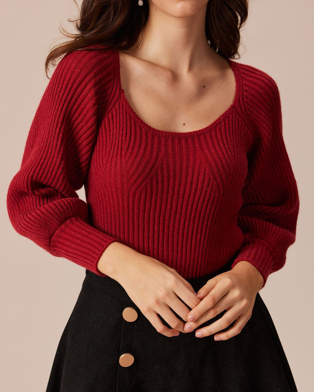 Roter Pullover mit U-Ausschnitt und lässigen Laternenärmeln
