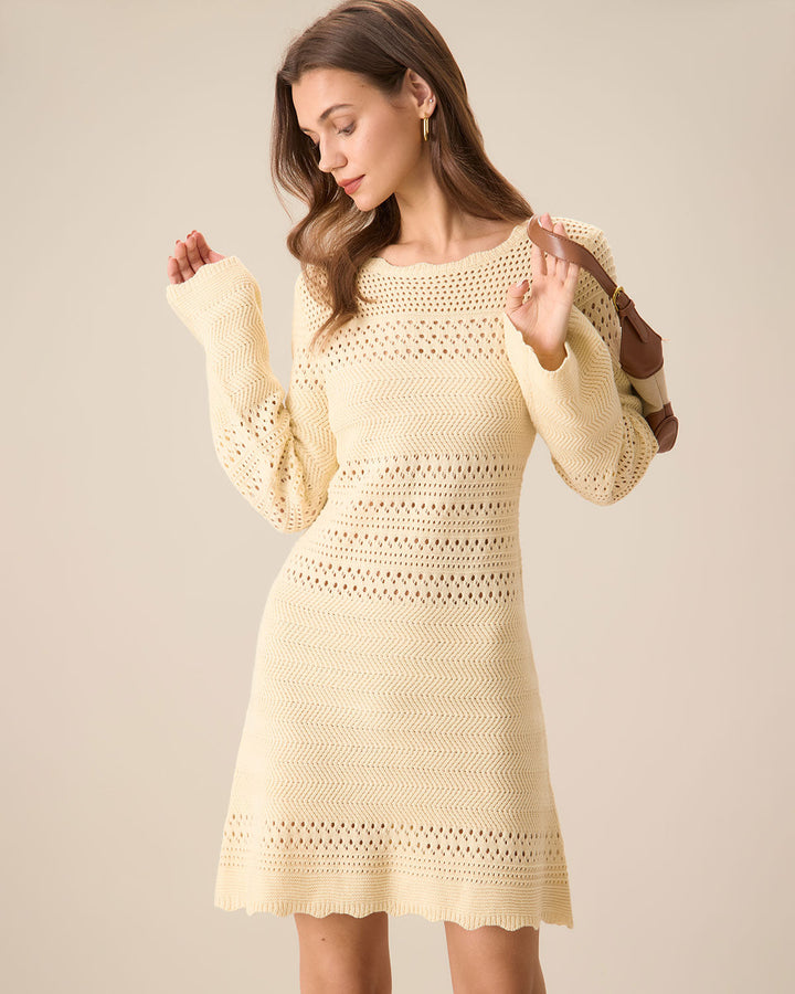 Apricotfarbenes Damen-Strickkleid mit Cutout