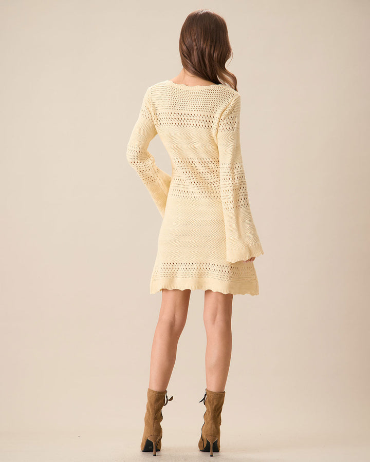Apricotfarbenes Damen-Strickkleid mit Cutout