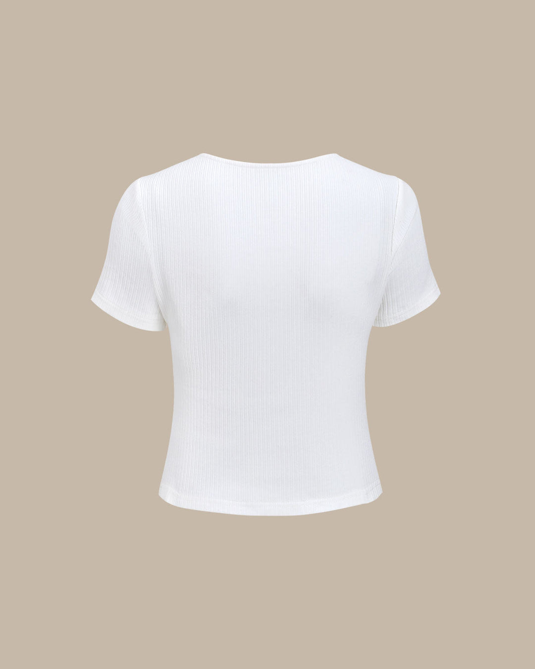 Rippstrick-T-Shirt ב-Weiss mit quadratischem Ausschnitt