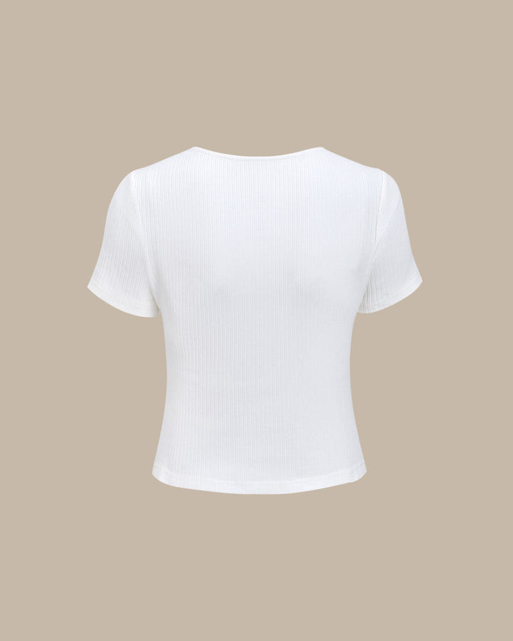 Rippstrick-T-Shirt ב-Weiss mit quadratischem Ausschnitt