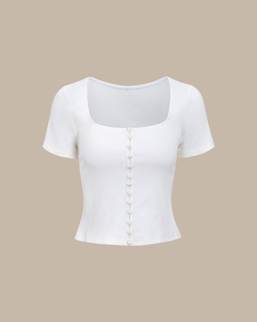 Rippstrick-T-Shirt ב-Weiss mit quadratischem Ausschnitt