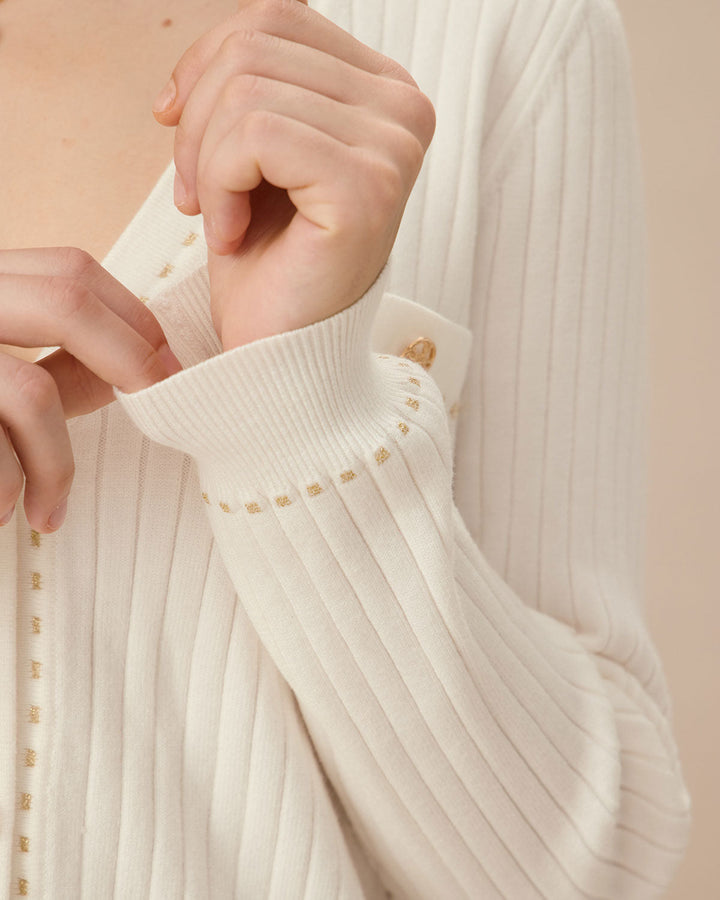 Einreihiger Cardigan in Weiß mit kontrastierenden Akzenten