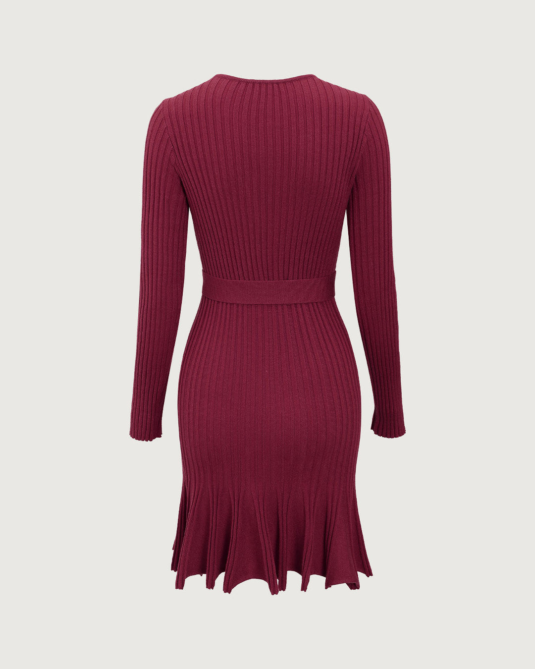 Rotweinfarbener Wickelpullover-Minikleid