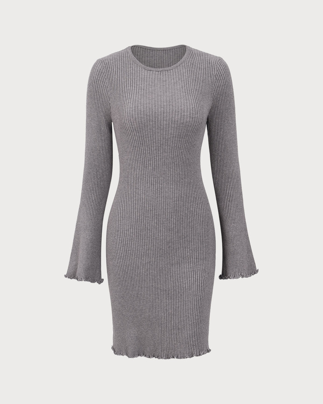 Graues Minikleid mit U-Boot-Ausschnitt und Pullover-Stil