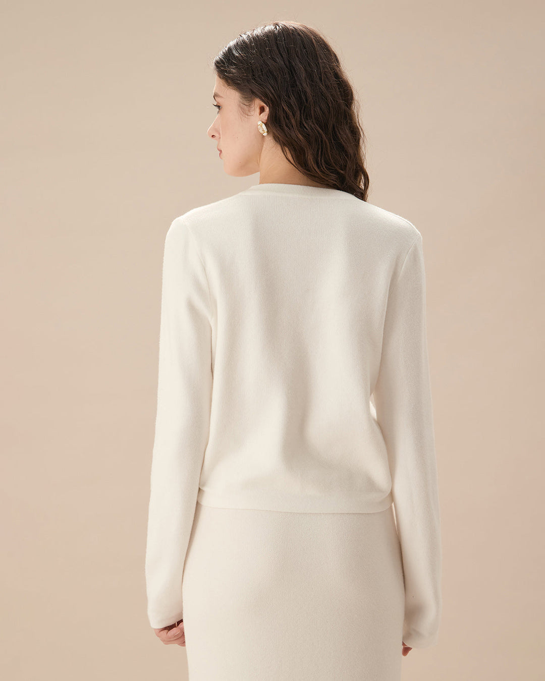 Einreihiger weißer Strickcardigan