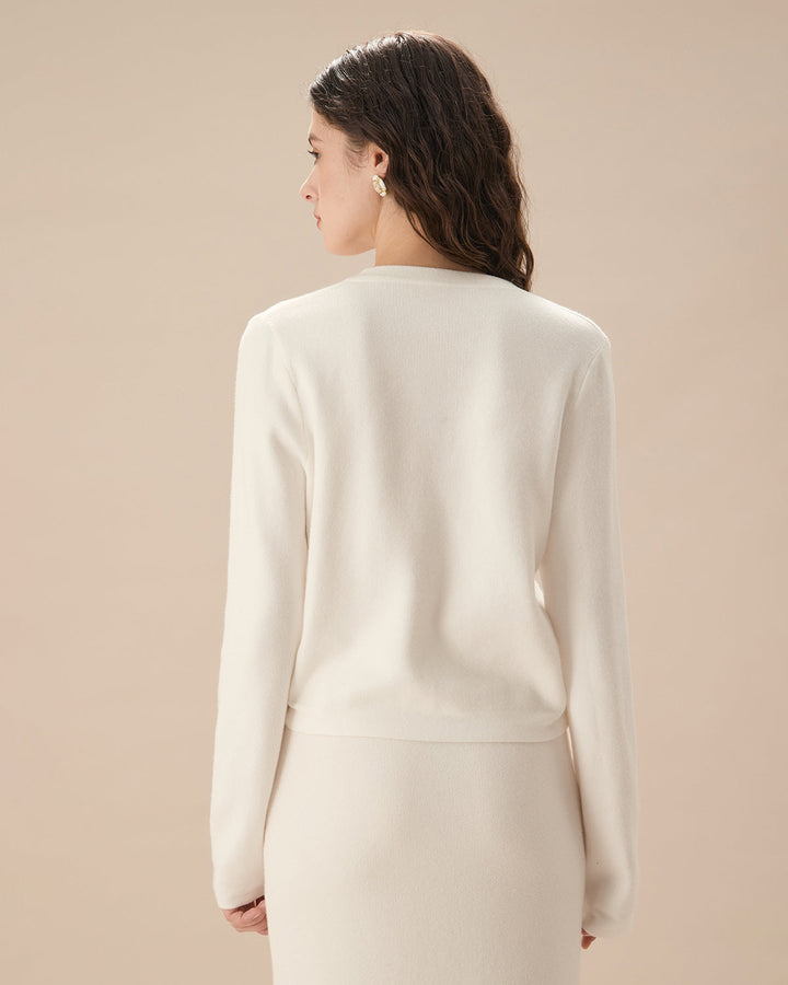 Einreihiger weißer Strickcardigan