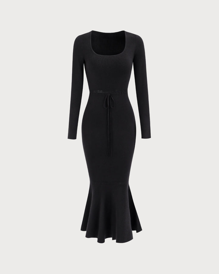 Schwarzes Damen-Maxikleid mit Meerjungfrauen-Ausschnitt