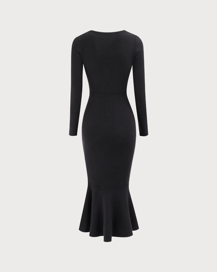 Schwarzes Damen-Maxikleid mit Meerjungfrauen-Ausschnitt