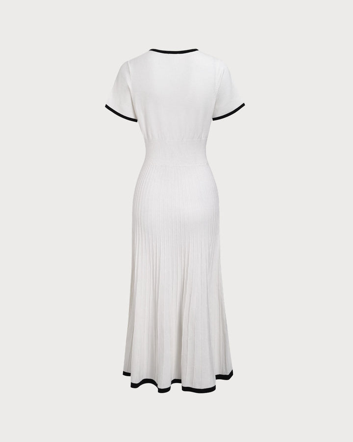 Kontrastierendes Damen-Midikleid in Weiß mit Pullover