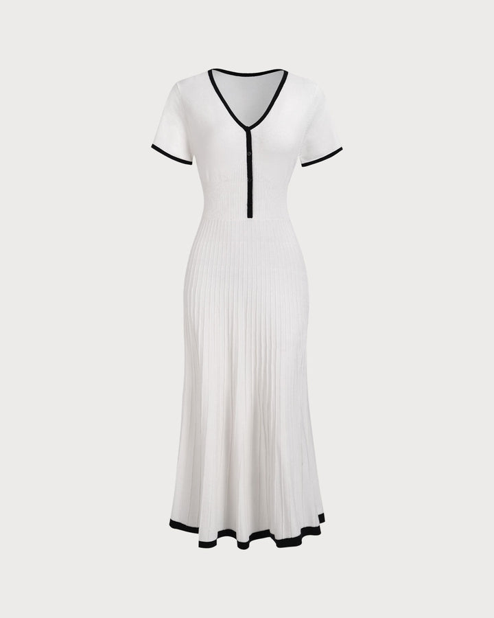 Kontrastierendes Damen-Midikleid in Weiß mit Pullover