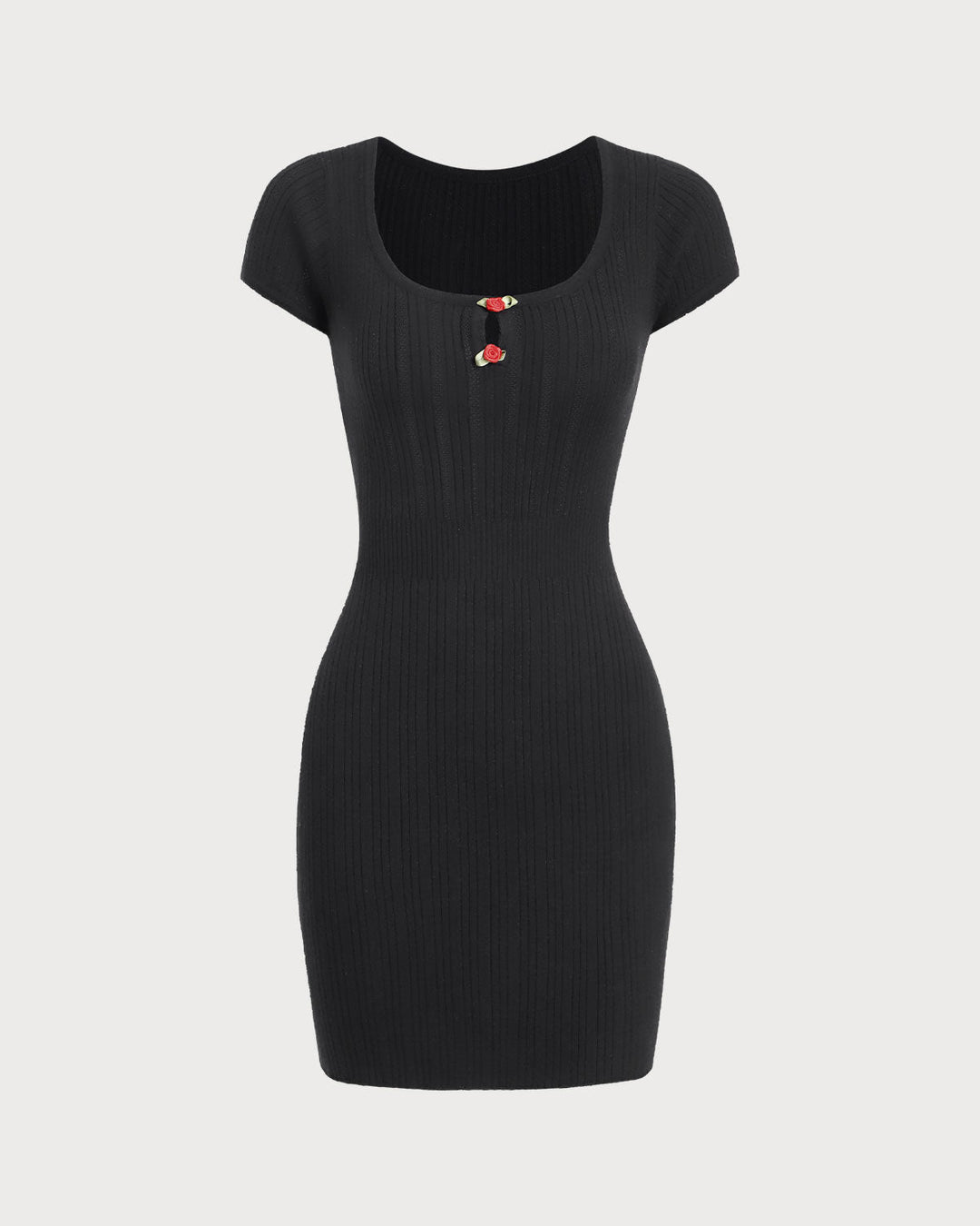 Schwarzes Ripp-Minikleid mit Rundhalsausschnitt