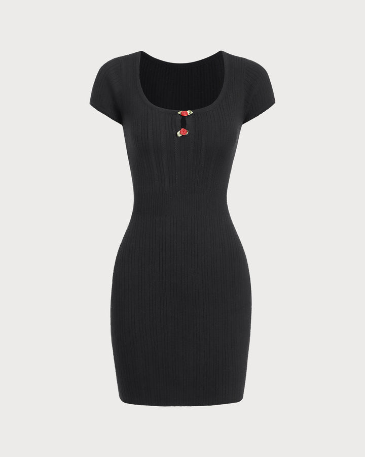 Schwarzes Ripp-Minikleid mit Rundhalsausschnitt