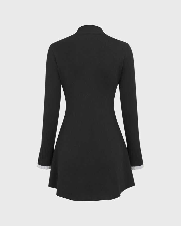 Schwarzes, langärmliges Minikleid mit kontrastierenden פרטים