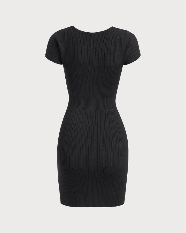 Schwarzes Ripp-Minikleid mit Rundhalsausschnitt