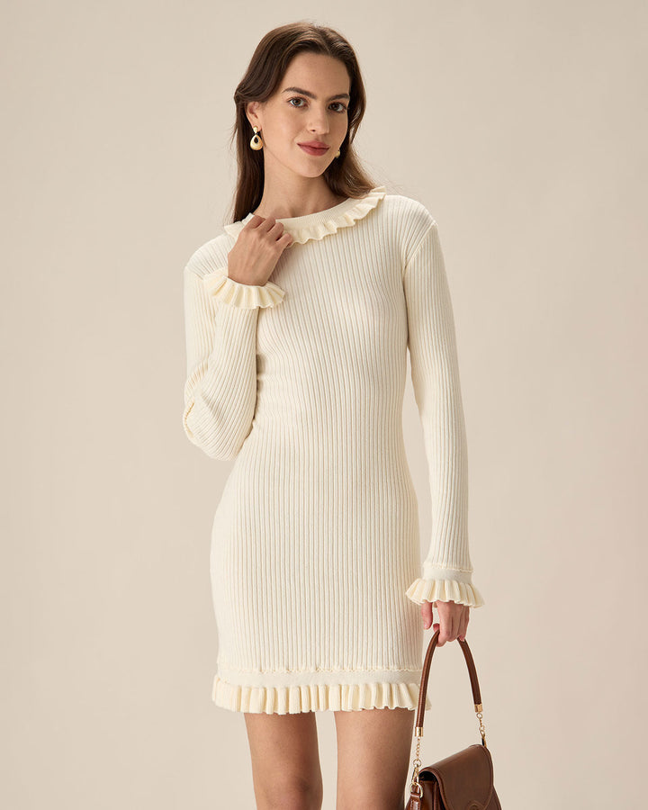 Figurbetontes, Weißes Minikleid mit Pullover-Design