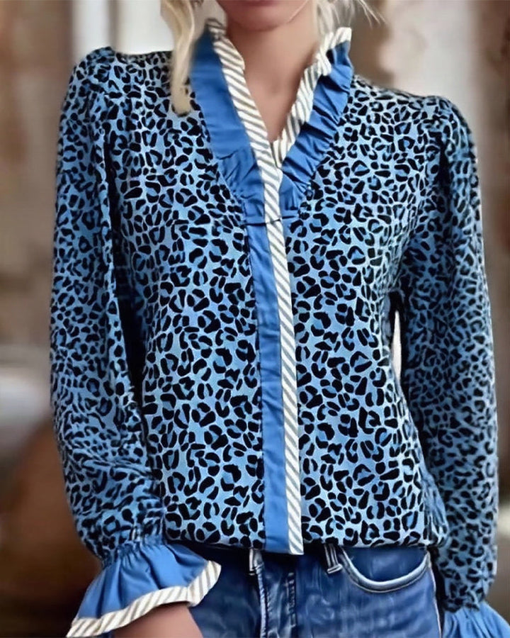 Leopard Print Long Sleeve Blouse for Casual Wear