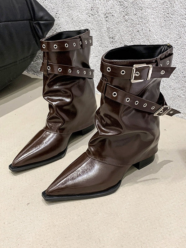 Retro Martin Boots with Pointed Toe and Chunky Heel