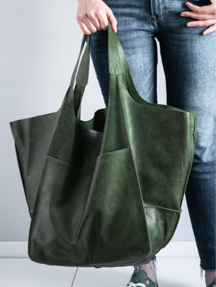 Spacious Soft Leather Shoulder Bag - Elegant and Versatile