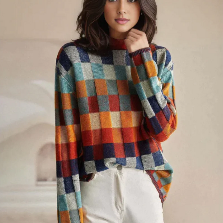 Relaxed Rainbow Checkered Sweater