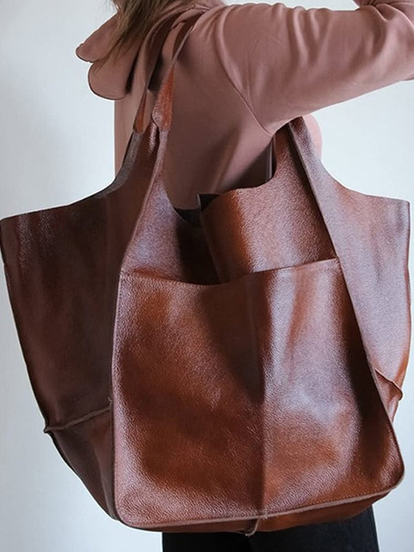 Spacious Soft Leather Shoulder Bag - Elegant and Versatile
