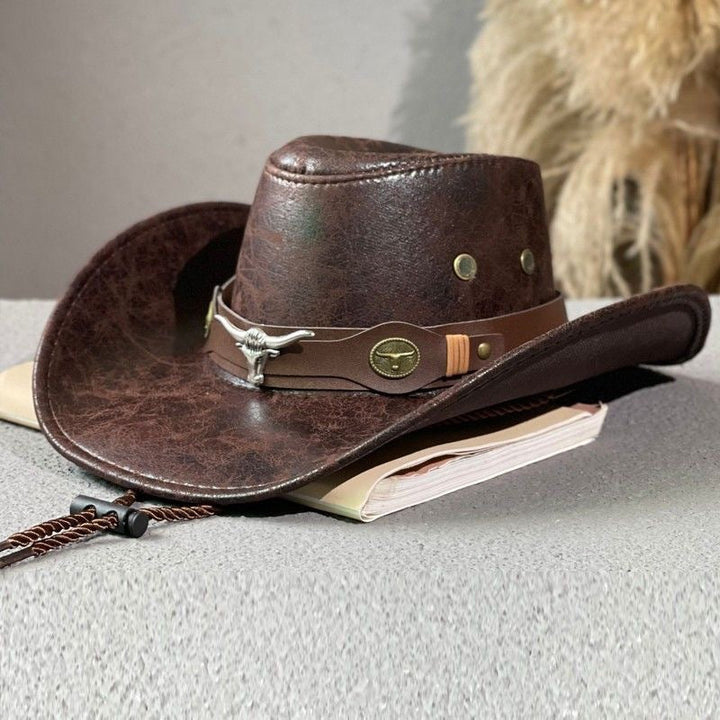 Retro Knight Hat with Cracked Bull Head Cowboy Design