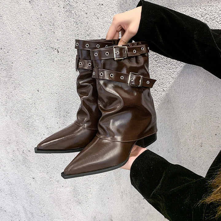 Retro Martin Boots with Pointed Toe and Chunky Heel