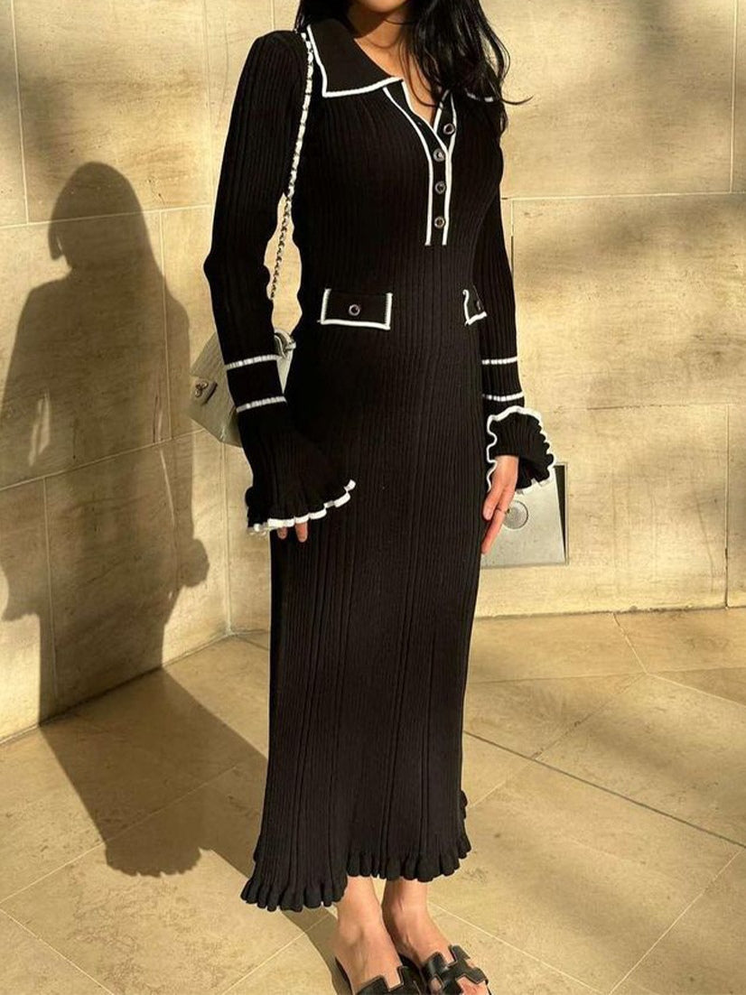 Chic Maxi Dress in Contrast Colors Inspired by Chanel