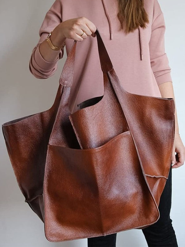 Spacious Soft Leather Shoulder Bag - Elegant and Versatile