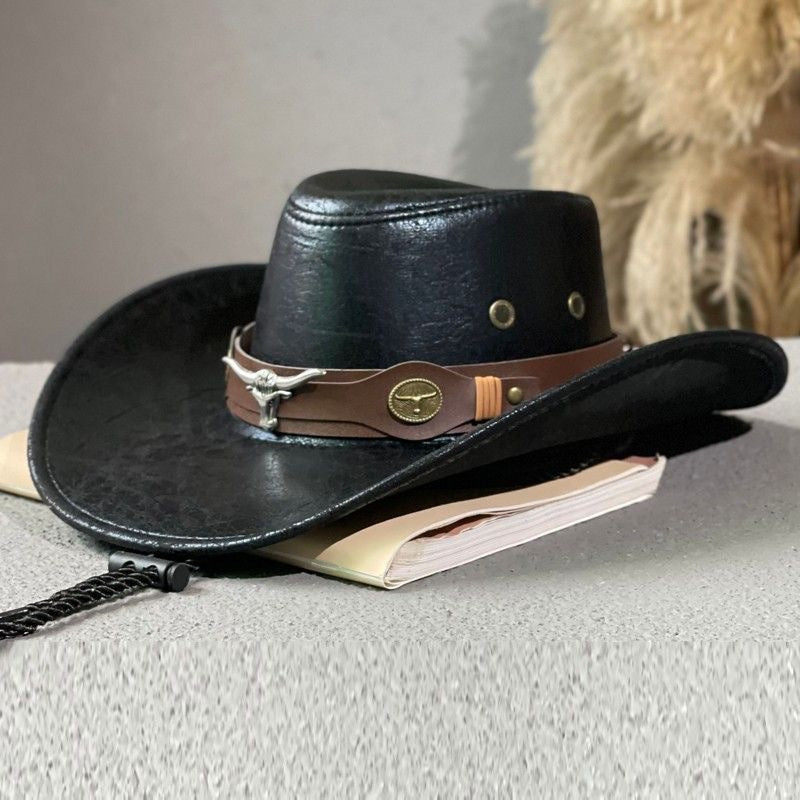 Retro Knight Hat with Cracked Bull Head Cowboy Design