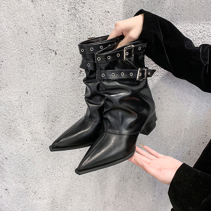 Retro Martin Boots with Pointed Toe and Chunky Heel