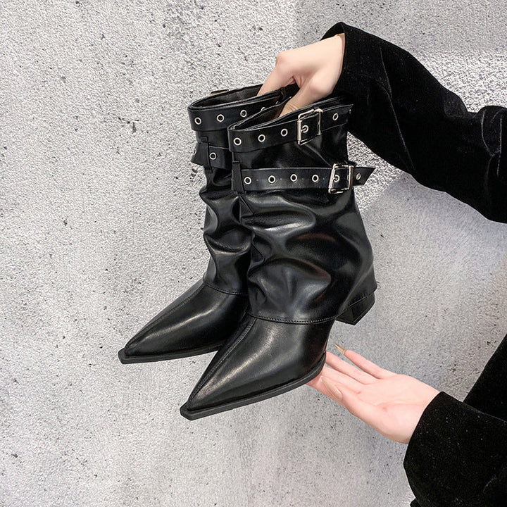 Retro Martin Boots with Pointed Toe and Chunky Heel