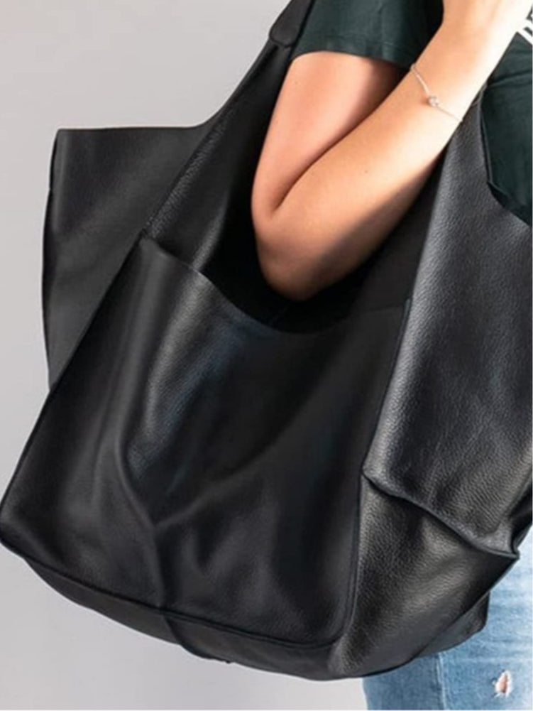 Spacious Soft Leather Shoulder Bag - Elegant and Versatile