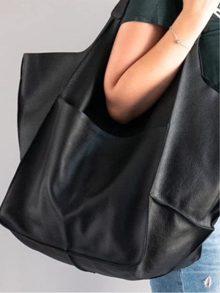 Spacious Soft Leather Shoulder Bag - Elegant and Versatile