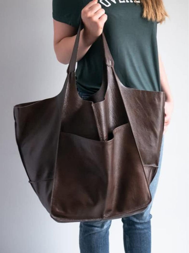 Spacious Soft Leather Shoulder Bag - Elegant and Versatile