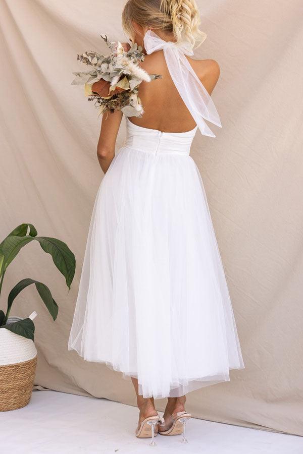 Enchanting Tulle Halter Maxi Dress with Gathered Detailing