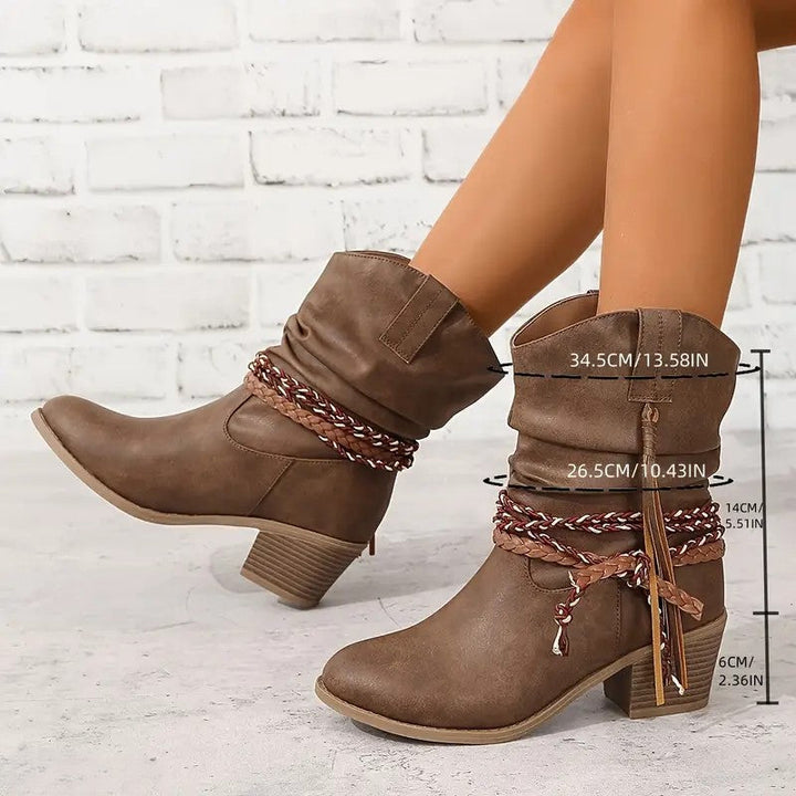 Retro Western Cowboy Ankle Boots with Tassels