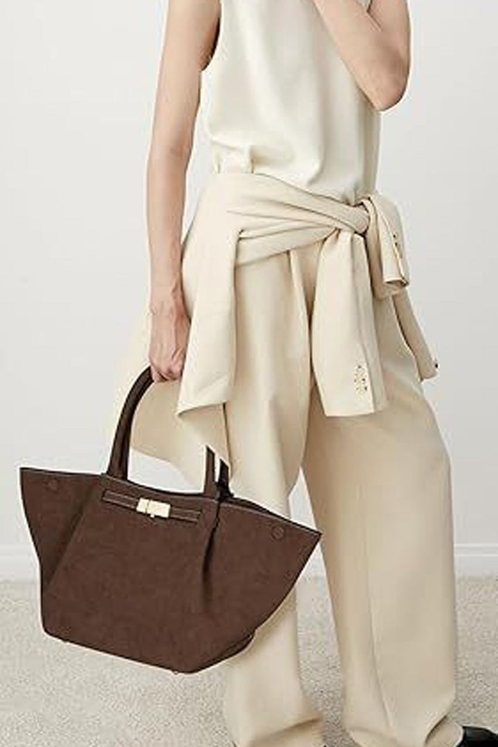 Chic Vintage-Inspired Faux Suede Tote Bag